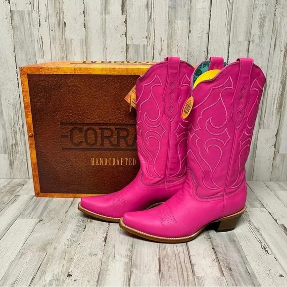 Z5138 Corral Hot Pink Embroidered Snip Toe Western Boot Size 9 New In Box - Picture 4 of 11